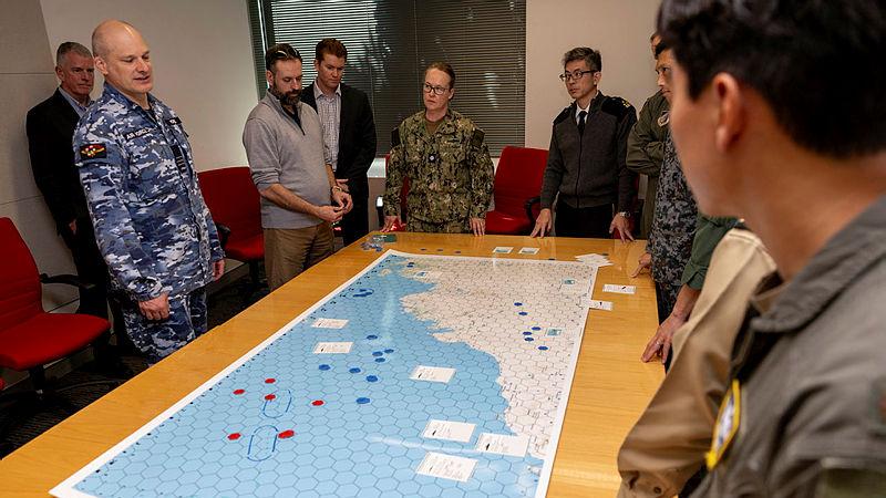 Tabletop wargaming exercise between Australia, United States of America and Japanese Defence forces held at Fairbairn in Canberra. 