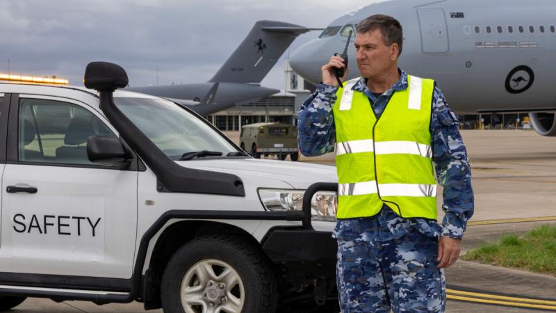 RAAF Base Amberley aviation safety officer Flight Lieutenant Peter Simms at RAAF Base Amberley, Queensland. 