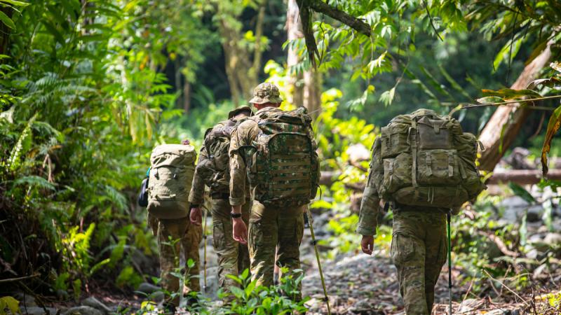 Australian Army Jonathan Church Good Soldiering Award recipients follow Lark Force’s withdrawal route through the jungle between the villages of Maranagi and Raigel in East New Britain, PNG.