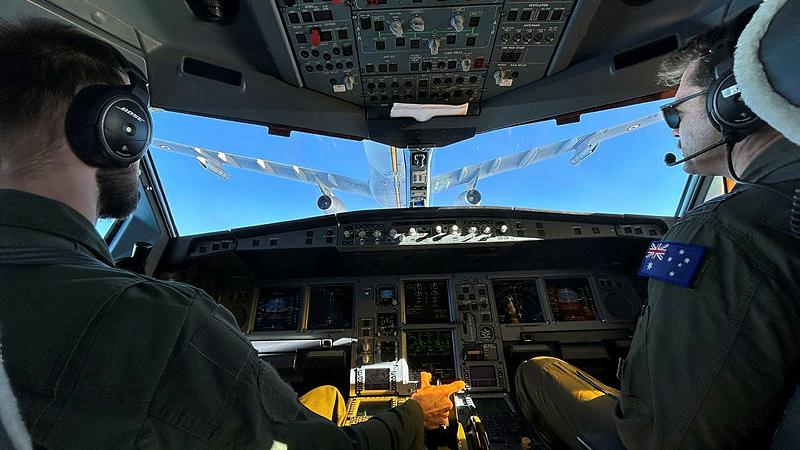 A RAAF KC-30A receives air-to-air refuelling to enable a record breaking non-stop flight from RAAF Amberley to Jerez, Spain. 