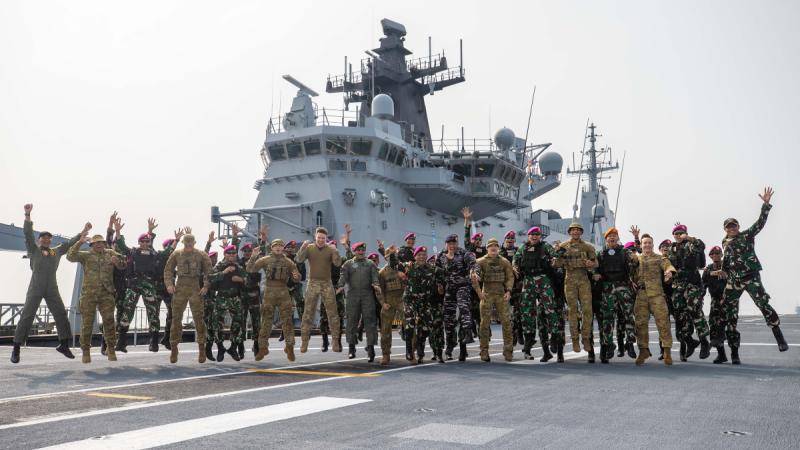 Australian Army soldiers and Indonesian National Armed Forces personnel celebrate the 79th anniversary of the Indonesian Marine Corps during Exercise Keris Woomera 2024.