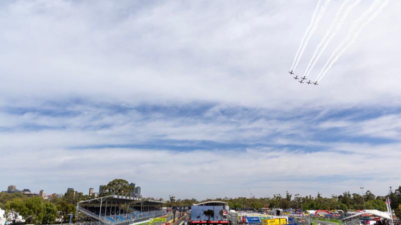 The Air Force Roulettes perform a handling display at the 2024 VAILO Adelaide 500 in Adelaide, South Australia.