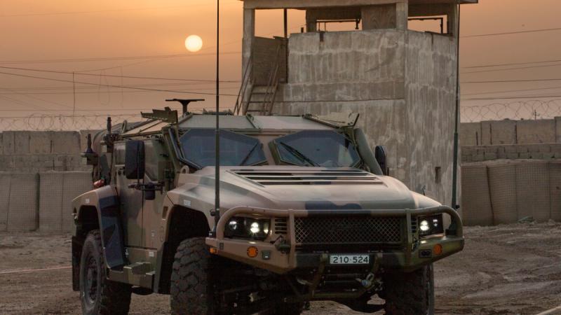 A Hawkei Protected Mobility Vehicle – Light, four-door variant at the Taji Military Complex, Iraq. Photo: Corporal Steve Duncan