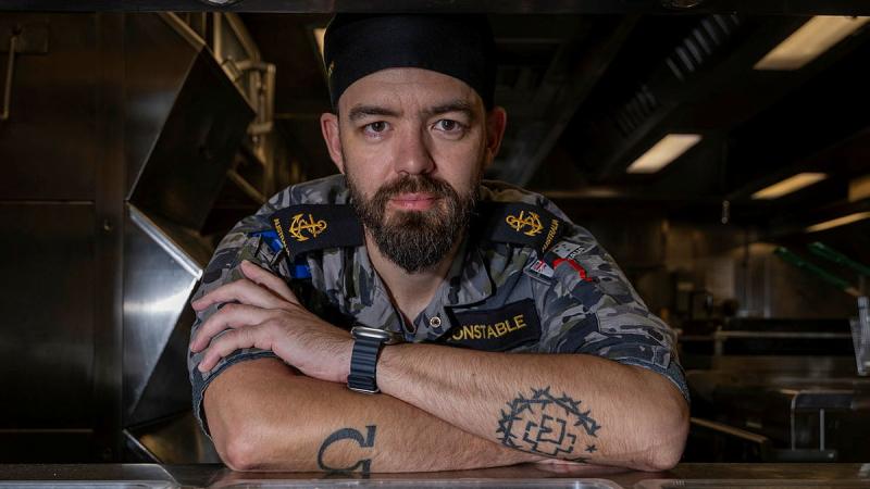 Leading Seaman Mitchell Contestable, a maritime logistic chef onboard HMAS Ballarat based at Fleet Base West, WA. 