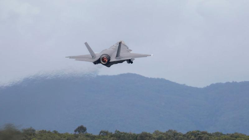 An F-35A Lightning II aircraft from 2 Operational Conversion Unit shortly after taking off for a mission during Exercise High Sierra, RAAF Base Townsville.