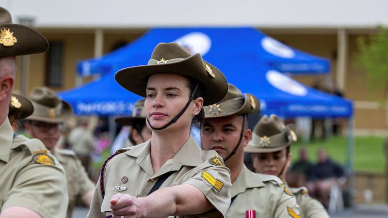 Corporal Rebeca Topfer marches in the parade.