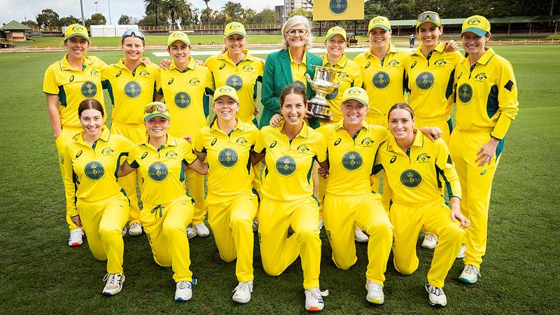 Governor-General of the Commonwealth of Australia Sam Mostyn attends the Governor-General’s XI vs England at North Sydney Oval, Drummoyne with Leading Aircraftwoman Samantha Quadrio (bottom left).