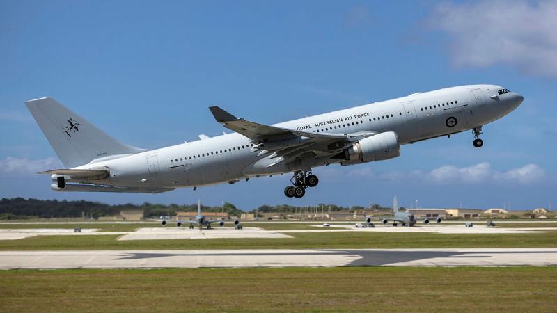 A RAAF KC-30A Multi-Role Tanker Transport aircraft departs during Exercise Cope North 25, Andersen Air Force Base, Guam. 