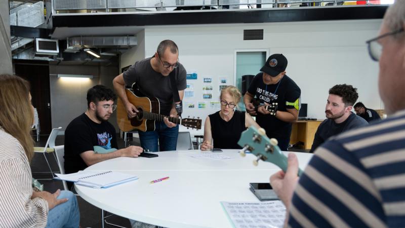 ADF participants practice a song during the Arts for Recovery, Resilience, Teamwork and Skills program in Canberra.