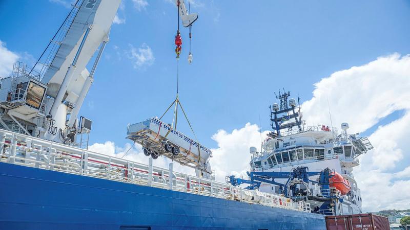 ADV Reliant delivers one of three boats to be given to the Royal Solomon Islands Police Force during a port visit to Honiara, Solomon Islands.
