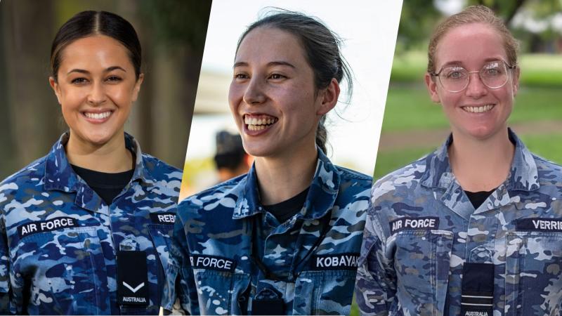(Left to right) Flying Officer Casey-Lee Rebellato, Flying Officer Ema Kobayakawa and Flight Lieutenant Kaylee Verrier are recipients of Australian Defence Magazine’s 30 Under 30 Awards for 2024.