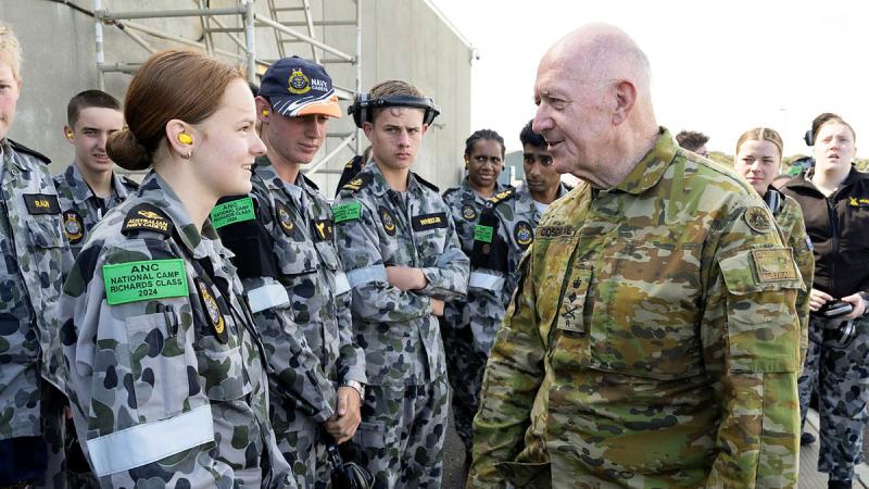 General the Honourable Sir Peter Cosgrove speaks with Australian Navy Cadets during visit the West Head Gunnery Range, Flinders, Victoria. 