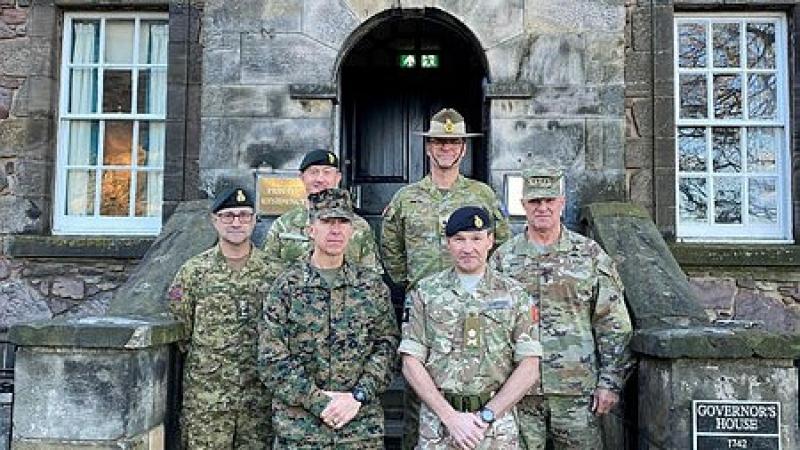 Back row, Brigadier Hamish Gibbons (New Zealand), Major General Chris Smith (Australia); front row, Major General Stéphane Boivin (Canada), Lieutenant General Benjamin Watson (United States Marine Corps), Lieutenant General David Eastman (UK), and General James Mingus (United States Army). 
