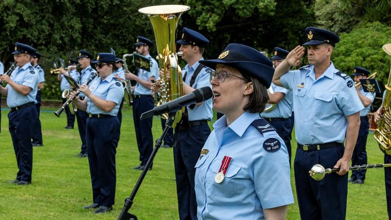 Royal Australian Air Force musician Corporal Chloe Bruer-Jones will sing the national anthems of Australia and New Zealand on Anzac Day. 