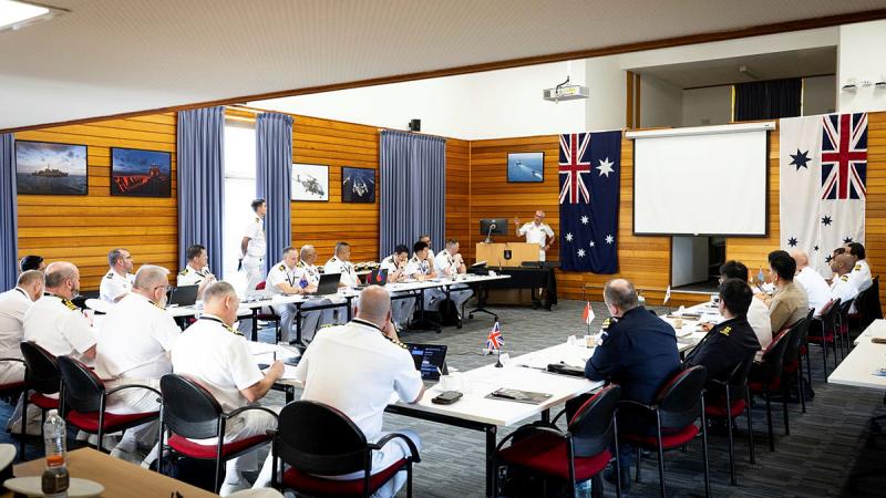 Military personnel from various nations meet for the Pacific and Indian Oceans Shipping Working Group at HMAS Penguin, NSW. 