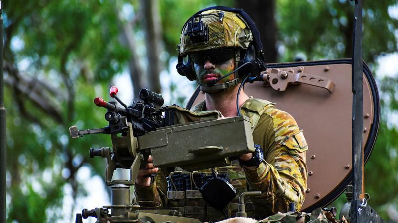 Gunner Ryan Fabri, from 20th Regiment, Royal Australian Artillery, during Exercise Chimera Walk at Shoalwater Bay Training Area, Queensland. 