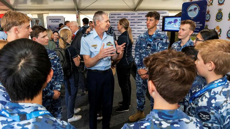Air Commander Australia, Air Vice-Marshal Glen Braz, speaks to Australian Air Force Cadets at the launch of the Remotely Piloted Aircraft Training School.