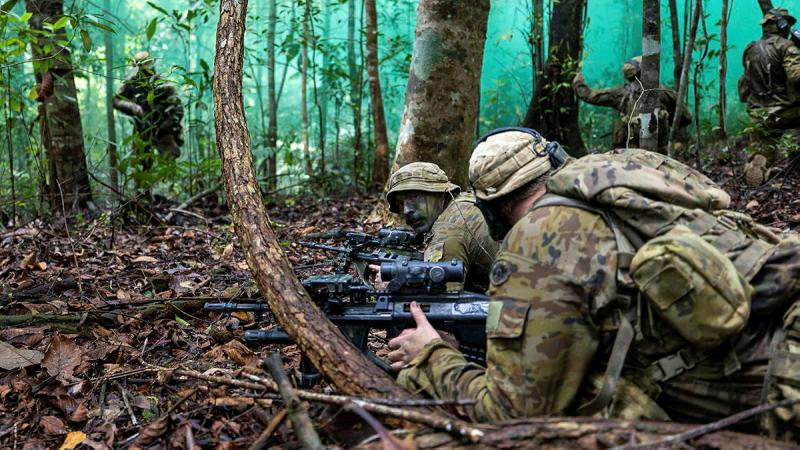 Soldiers from 1st Battalion, the Royal Australian Regiment conduct jungle training during the 147th rotation of Rifle Company Butterworth in Pulada, Malaysia.