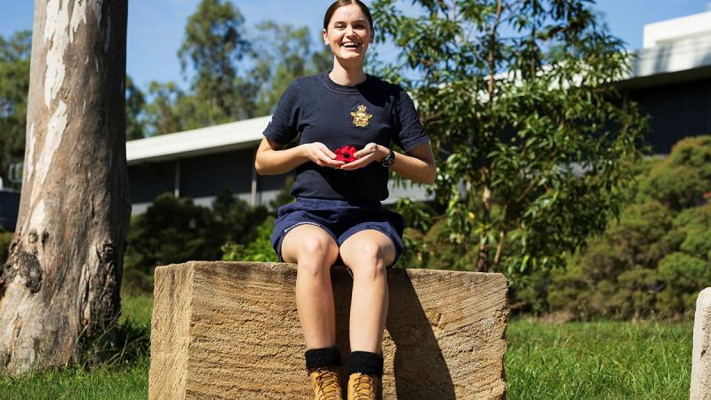 Leading Aircraftwoman Tayla Bradbrook prepares for Anzac Day at RAAF Base Amberley. 
