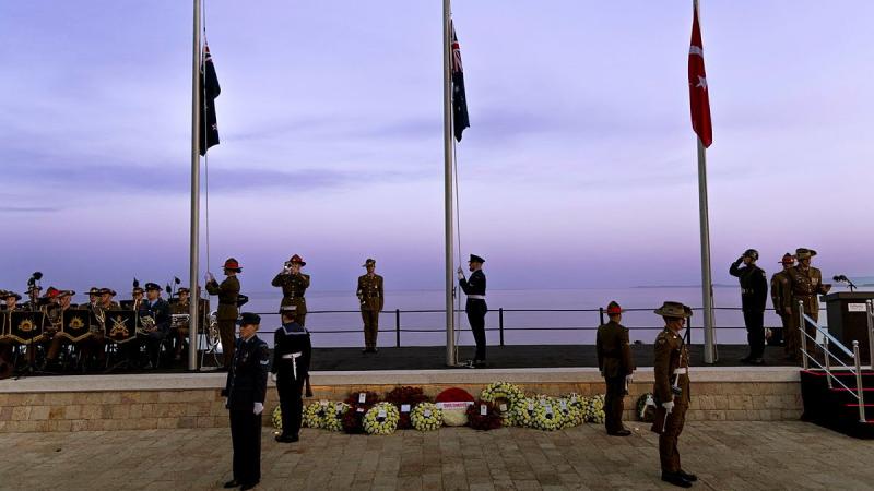 ADF and NZDF combine for the Anzac Cove dawn service. 