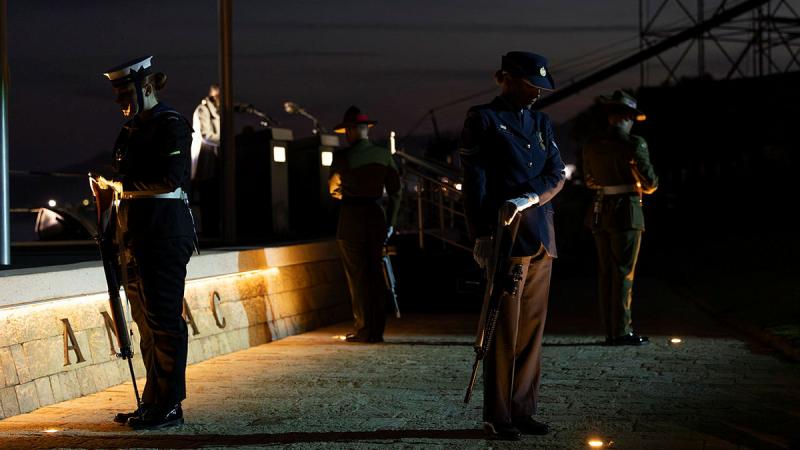 Australian and New Zealand personnel form the catafalque party for the dawn service at Anzac Cove on Gallipoli Peninsula. 