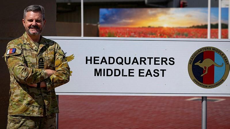 Royal Australian Navy officer Captain Brett Westcott is Commander of Headquarters Middle East, deployed on Operation Accordion at Al Minhad Air Base, 2025.