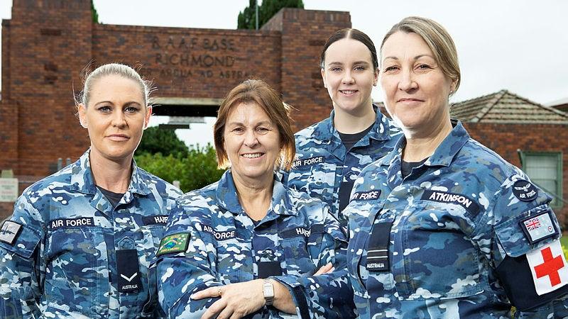 Now-Corporal Rebecca Harris, of 37 Squadron, Sergeant Deborah Harris, of 84 Wing, and Corporal Georgia Campbell, of 37 Squadron, with Flight Lieutenant Carrie Atkinson.