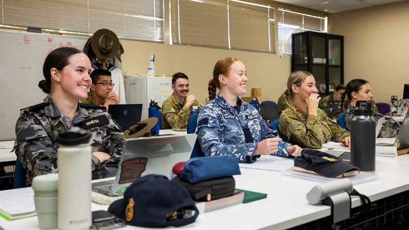 Trainees from the Joint Medic Course participate in a theory lesson at the ADF School of Health on Latchford Barracks, Bonegilla.