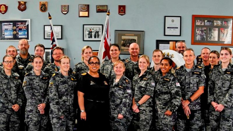 Members of HMAS Moreton assemble to celebrate the unit's birthday at Brisbane, Queensland. 