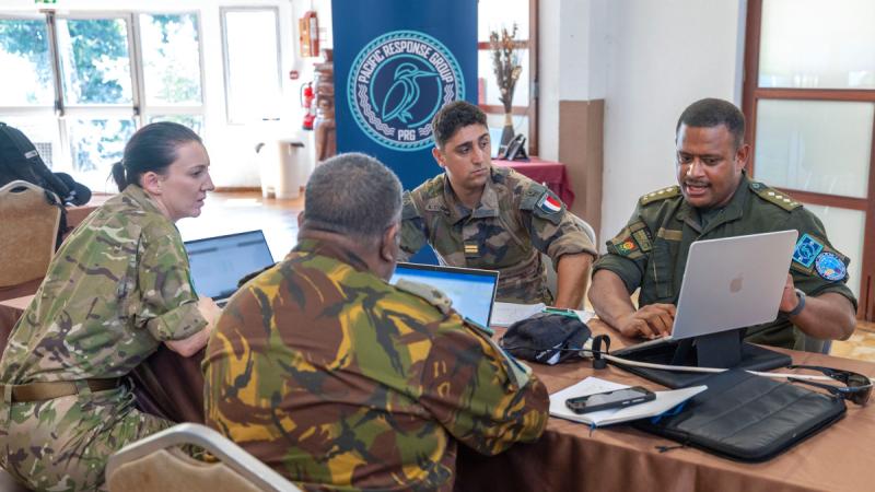 Members of the Pacific Response Group headquarters team in Noumea, New Caledonia during Exercise Croix du Sud. 