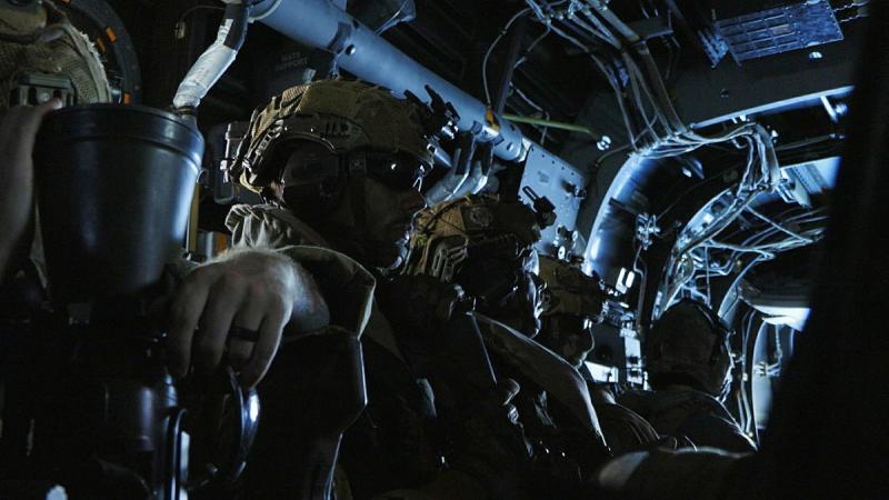 Australian Army soldiers from 5th/7th Battalion, The Royal Australian Regiment, transit to Balabac Island, Philippines, on an American Bell Boeing V-22 Osprey, for a Maritime Key Terrain Security Operation as part of Exercise Balikatan.