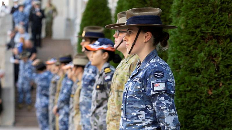Senior Australian Navy, Army and Air Force Cadets take part in a Last Post Ceremony at the Australian War Memorial during the ADF Cadets Triservice Leadership Summit.