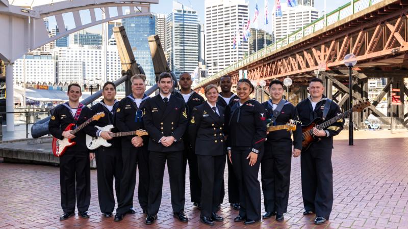 The Royal Australian Navy Band Sydney and US 7th Fleet Band 'Orient Express' at the Australian National Maritime Museum in Sydney. 