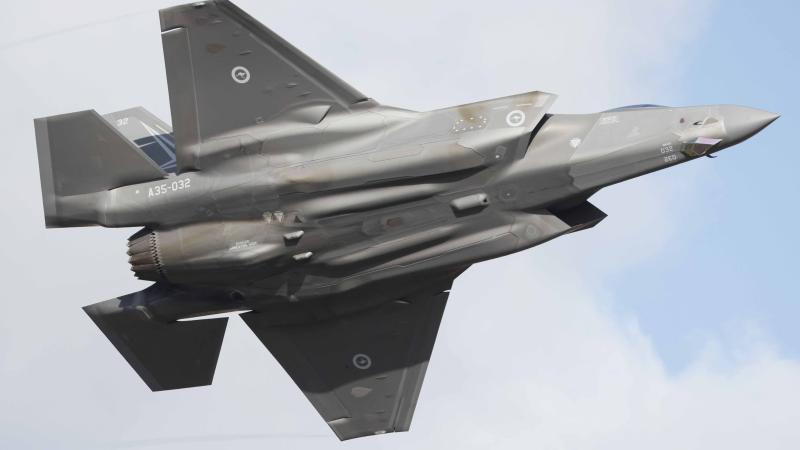 Air Force F-35 Lightning II A35-032 puts on a flying display during the 2025 Australian International Airshow at Avalon. 