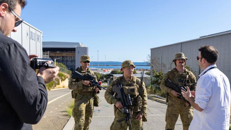 Soldiers from 13th Brigade take part in Exercise Litani Combine 2025 at the Australian Marine Complex in Henderson, Western Australia.