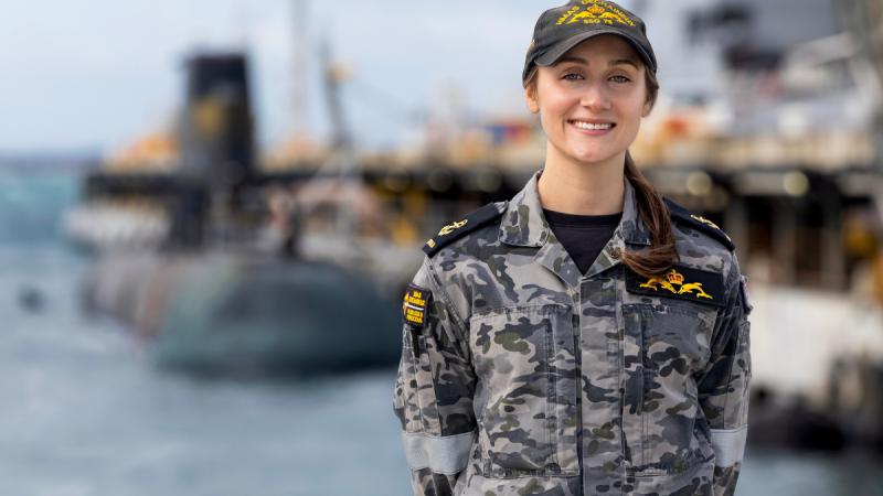 Leading Seaman Sara, of HMAS Dechaineux, receives the Conspicuous Service Medal in the King’s Birthday Honours.