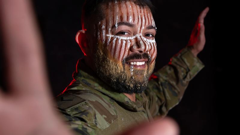 Air Force Indigenous Liaison Officer, Leading Aircraftman Andrew Hunter, from 23 Squadron at RAAF Base Amberley. 