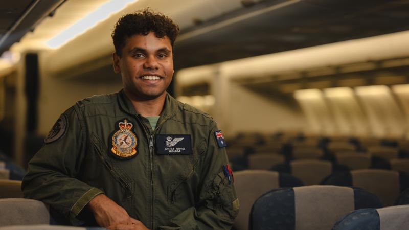 Air Force crew attendant Leading Aircraftman Jontay Gothachalkenin, from 33 Squadron, relaxes on board a KC-30A multi-role tanker transport aircraft in the Middle East during Operation Beech.