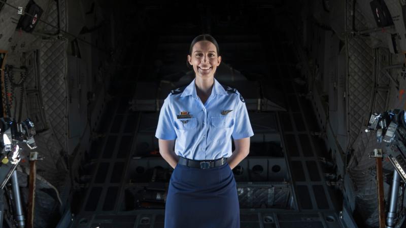 Corporal Danielle Sass, a loadmaster at 35 Squadron on C-27J Spartan aircraft, after her graduation at RAAF Base Amberley.