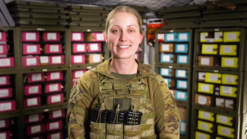 Australian Army officer Captain Jessica Meldrum, from the 2nd Health Battalion, inside the Role 2 Echo Field Hospital in Shoalwater Bay Training Area during Exercise Talisman Sabre 2025.