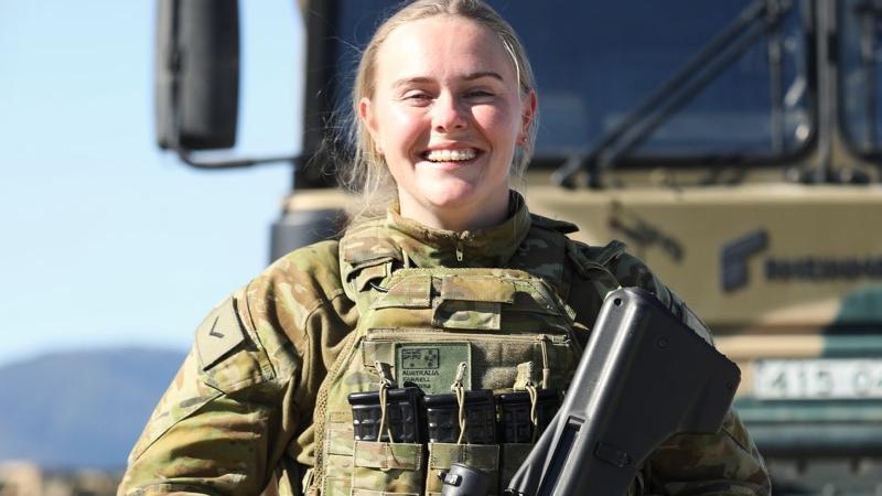 Lance Corporal Bonnie Farrell, from  9th Force Support Battalion, finds great joy in driving heavy Australian Army trucks across Australia.