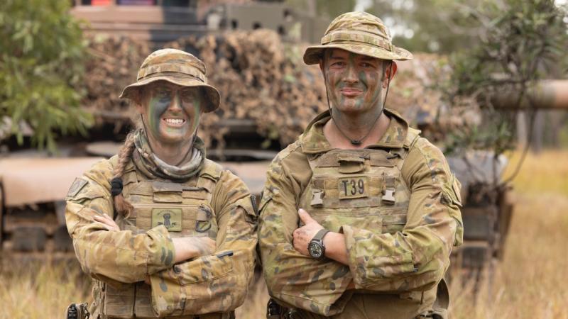 Army officers Captain Gabbi Ross from the 3rd Battalion, Royal Australian Regiment, and Major Ben Sheppard from the 2 Cavalry Regiment, during Exercise Talisman Sabre 2025 at Townsville Field Training Area. 