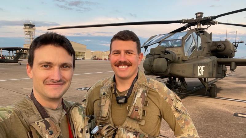 Australian Army AH-64E Apache pilots, Captain Craig Burger, left, and Captain Jonathan Hogan, at the United States Army Aviation Center of Excellence, Fort Novosel. 
