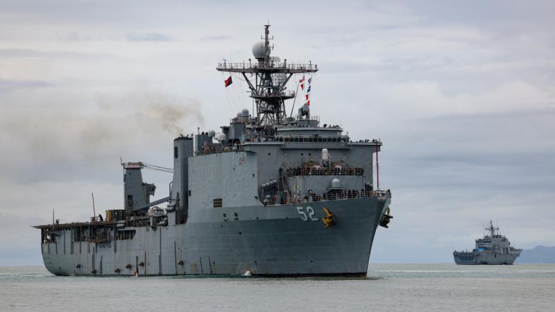 US Navy ship USS Pearl Harbor alongside at Lae, PNG.