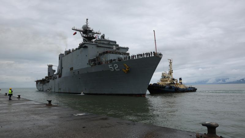 US Navy's USS Pearl Harbor comes alongside at Lae, Papua New Guinea, during Exercise Pacific Partnership.