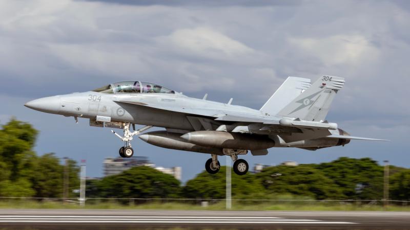 A Royal Australian Air Force EA-18G Growler lands at Clark Air Base, Philippines.