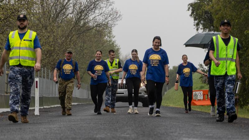 A group of people walking.