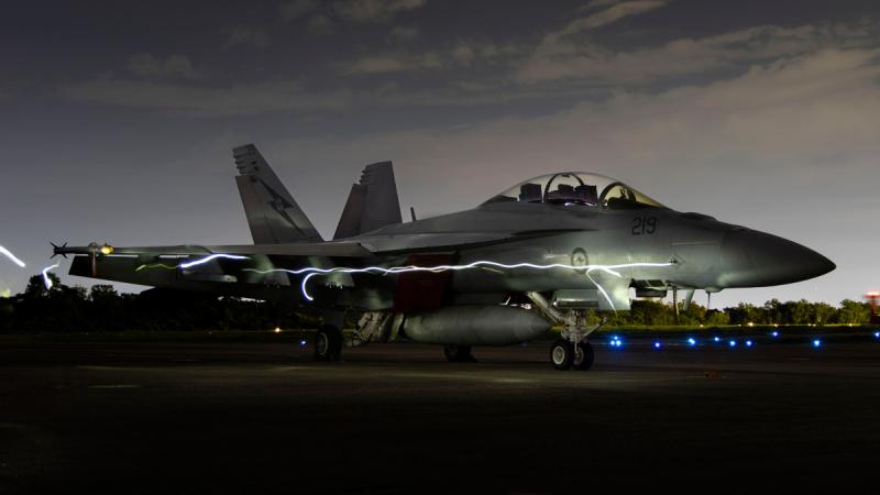 An Air Force jet on the flight line in Thailand.