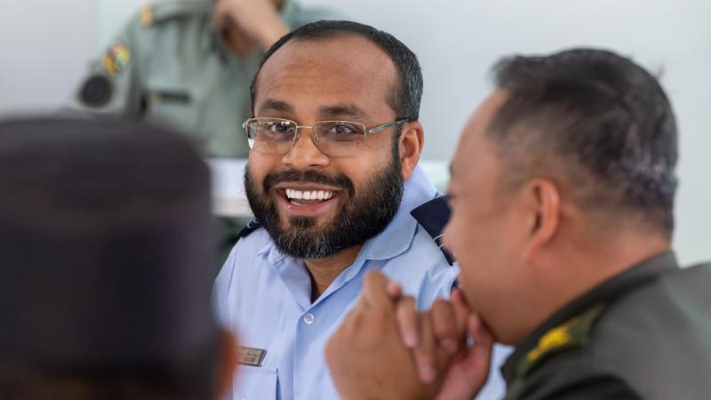 Close-up of military personnel from different countries.