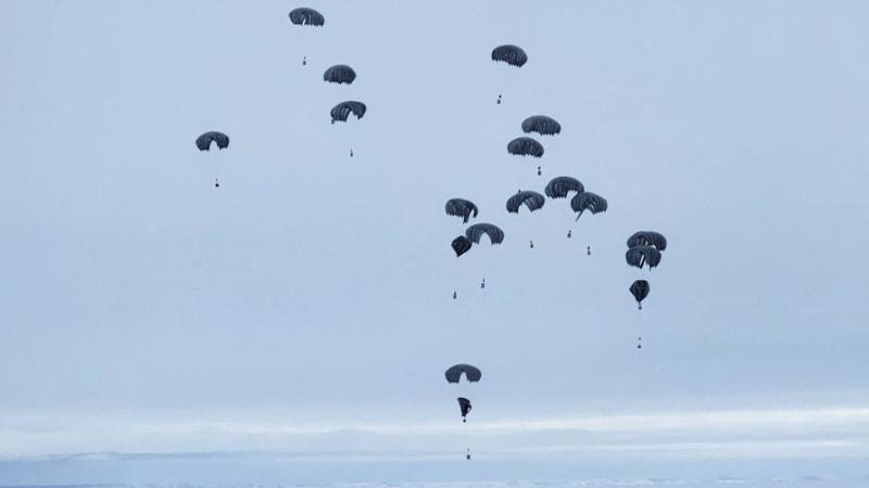 Cargo pallets airdropped from a C-17A Globemaster III as part of a resupply to the Australian Antarctic Division during Operation Southern Discovery.